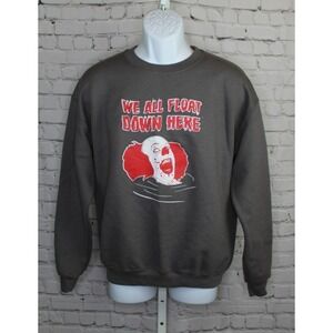 WE ALL FLOAT DOWN HERE Gray Sweatshirt Size Medium IT Movie Pennywise Horror EUC